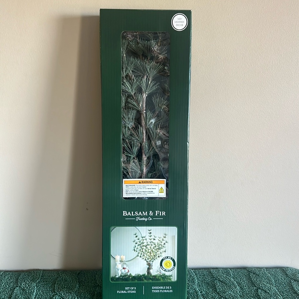Balsam & Fir Light Up Pine Tree Floral Stems Set of 3 Pinecones NEW